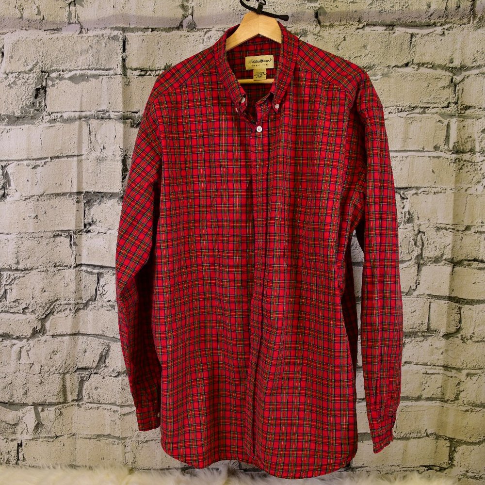 Eddie Bauer Button Down Long Sleeve Red Plaid XL/Tall